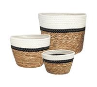 AltoBuy Lot de 3 Corbeilles Tressées en Jonc de Mer Naturel et Coton Noir et Blanc - Emira