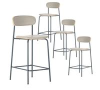 AltoBuy Lot de 4 tabourets de Bar Structure métal Bleu foncé Assise et Dossier Bois et PU Beige - Laura