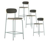 AltoBuy Lot de 4 tabourets de Bar Structure métal Gris bleuté Assise et Dossier Bois et PU Vert - Laura