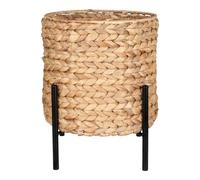 AltoBuy Maori - Cache-Pot Tressé en Jacinthe d'eau Naturelle Support en Métal Noir