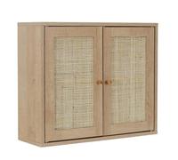 AltoBuy Maya - Armoire Murale 2 Portes Effet Bois et Façades Rotin