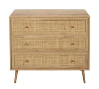 AltoBuy Maya - Commode 3 Tiroirs Effet Bois et Façades Rotin