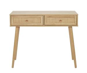 AltoBuy Maya - Console 2 Tiroirs Effet Bois et Façades Rotin
