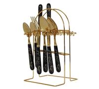 AltoBuy Ménagère 24 pièces en INOX doré Manches Noirs en Plastique et Support Assorti