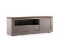 AltoBuy Meuble TV 1 Porte Aspect minéral Bronze Plateau Bois Mercure avec LED - ISALIA Bronze