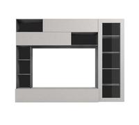 AltoBuy Meuble TV Mural avec rangements 1 Porte vitrée et étagères Aspect Pierre Grise - Palacio