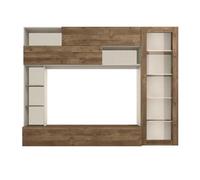 AltoBuy Meuble TV Mural avec rangements 1 Porte vitrée et étagères Beige et Aspect Bois - Palacio