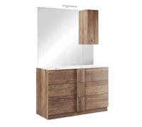 AltoBuy Meuble Vasque 122cm 3 tiroirs + Miroir Aspect Bois Finition Mercure - ZEUS