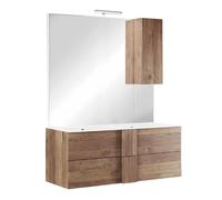 AltoBuy Meuble Vasque 122cm Suspendu 2 tiroirs + Miroir Aspect Bois Finition Mercure - ZEUS