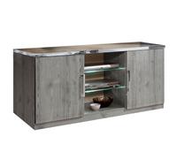 AltoBuy NAKTAM - Meuble TV 2 Portes Aspect Chêne Gris Laqué