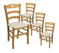 AltoBuy Naples - Lot de 4 Chaises Teinté Chêne et Assises en Tissu Ivoire