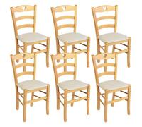 AltoBuy Naples - Lot de 6 Chaises Naturelles et Assises en Tissu Ivoire