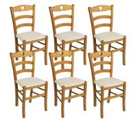 AltoBuy Naples - Lot de 6 Chaises Teinté Chêne et Assises en Tissu Ivoire