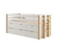 OLAF - Lit Gigogne Surélevé 90x200cm à Tiroirs Blanc et Bois -