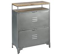 AltoBuy OMAYA - Meuble à Chaussures 2 Portes Acier Brut et Manguier