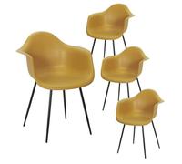 AltoBuy OMER - Lot de 4 Chaises Coque Accoudoirs Jaunes Piètement Métal