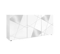 AltoBuy Oriana - Buffet 3 Portes Finition Blanc Laqué Weiss avec Sérigraphies et Miroirs