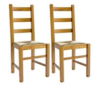 AltoBuy ORTA - Lot de 2 Chaises Teinté Chêne et Assises en Paille
