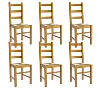 AltoBuy ORTA - Lot de 6 Chaises Teinté Chêne et Assises en Paille