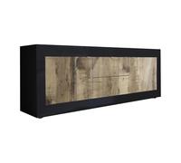 AltoBuy OTELLO - Meuble TV 2 Portes 2 Tiroirs Finition Noir Mat et Aspect Bois Antik