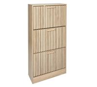 AltoBuy PAJAN - Meuble à Chaussures 3 Portes Basculantes Effet Bois avec Tasseaux