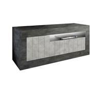 AltoBuy PAOLINO - Meuble TV 3 Portes 1 Niche Gris Aspect Cimento et Oxyde