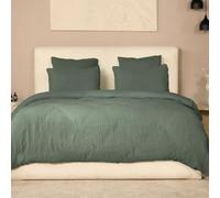 AltoBuy Parure Housse de Couette 240x220cm + 2 taies 100% Gaze de Coton lavée Vert cèdre - Valma