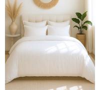 AltoBuy Parure Housse de Couette 240x220cm + 2 taies 100% Gaze de Microfibre uni Blanc Pur - NATHEA