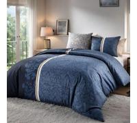 AltoBuy Parure Housse de Couette 240x220cm + 2 taies Motif arabesques Bleu 100% Coton - FLORISE