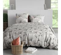 AltoBuy Parure Housse de Couette 240x220cm + 2 taies Motif Feuillage Ginko Gris 100% Coton - FREZIA