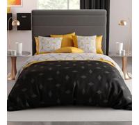 AltoBuy Parure Housse de Couette 240x220cm + 2 taies Motif Graphique Jaune et Noir 100% Coton - FARANDOLE