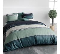 AltoBuy Parure Housse de Couette 240x220cm + 2 taies Motif Graphique Vert et Bleu 100% Coton - TIKIAN