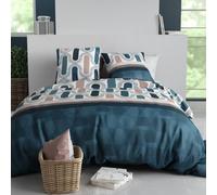 AltoBuy Parure Housse de Couette 240x220cm + 2 taies Motif Pop rétro Bleu et Rose 100% Coton - Leana