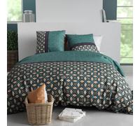 AltoBuy Parure Housse de Couette 260x240cm + 2 taies Motif Art-déco Vert 100% Coton - Salman