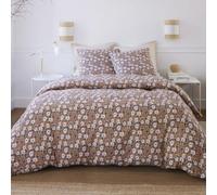 AltoBuy Parure Housse de Couette 260x240cm + 2 taies Motif Fleuri Marron 100% Gaze de Coton - Adige