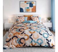AltoBuy Parure Housse de Couette 260x240cm + 2 taies Motif Pop Bleu et Orange 100% Coton - VIRGILE