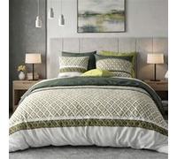 ALTOBUY Parure housse de couette AYANA - Motif géométrique vert - 100% coton - 260x240cm Blanc