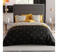 ALTOBUY Parure housse de couette FARANDOLE 240x220cm + 2 taies motif graphique jaune et noir 100% coton Jaune