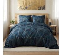 ALTOBUY Parure housse de couette KAMEL - Motif géométrique bleu - 100% microfibre - 260x240cm Bleu