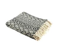 AltoBuy Plaid Jeté de Canapé 120x150cm Style Ethnique Noir et Blanc avec Franges