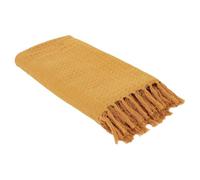 Plaid Jeté de Canapé Gaufré 130x160cm 100% Coton Ocre avec Franges - Altobuy Ocre G