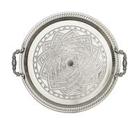 AltoBuy Plateau de Service en Métal Argenté avec poignées Ø42cm
