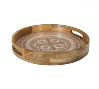 AltoBuy Plateau Rond en Bois de manguier avec Motif Mandala Brun (Ø35cm) - Mango