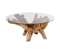 AltoBuy RAMA - Table Basse Ronde Ø110cm Teck Brut et Plateau Verre