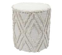 RAMIA - Pouf tissu relief ton sur ton style bohème beige - Altobuy Beige