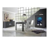 AltoBuy Rebecca - Ensemble Séjour Buffet 2 Portes 2 Tiroirs Laqué Gris Carbone Relief Damiers