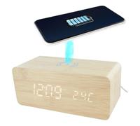 AltoBuy Réveil 2-en-1 Chargeur à Induction Effet Bois Clair - LEEGO