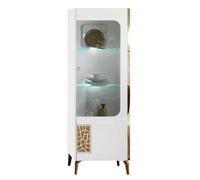 AltoBuy SAFARY - Vitrine 1 Porte Droite Laquée Blanc et Or Décor Sérigraphié