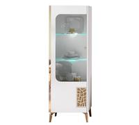 AltoBuy SAFARY - Vitrine 1 Porte Gauche Laquée Blanc et Or Décor Sérigraphié