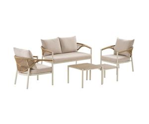 AltoBuy Salon de Jardin Complet Tables gigogne en Aluminium et polyéthylène Aspect Bois - ABELINA